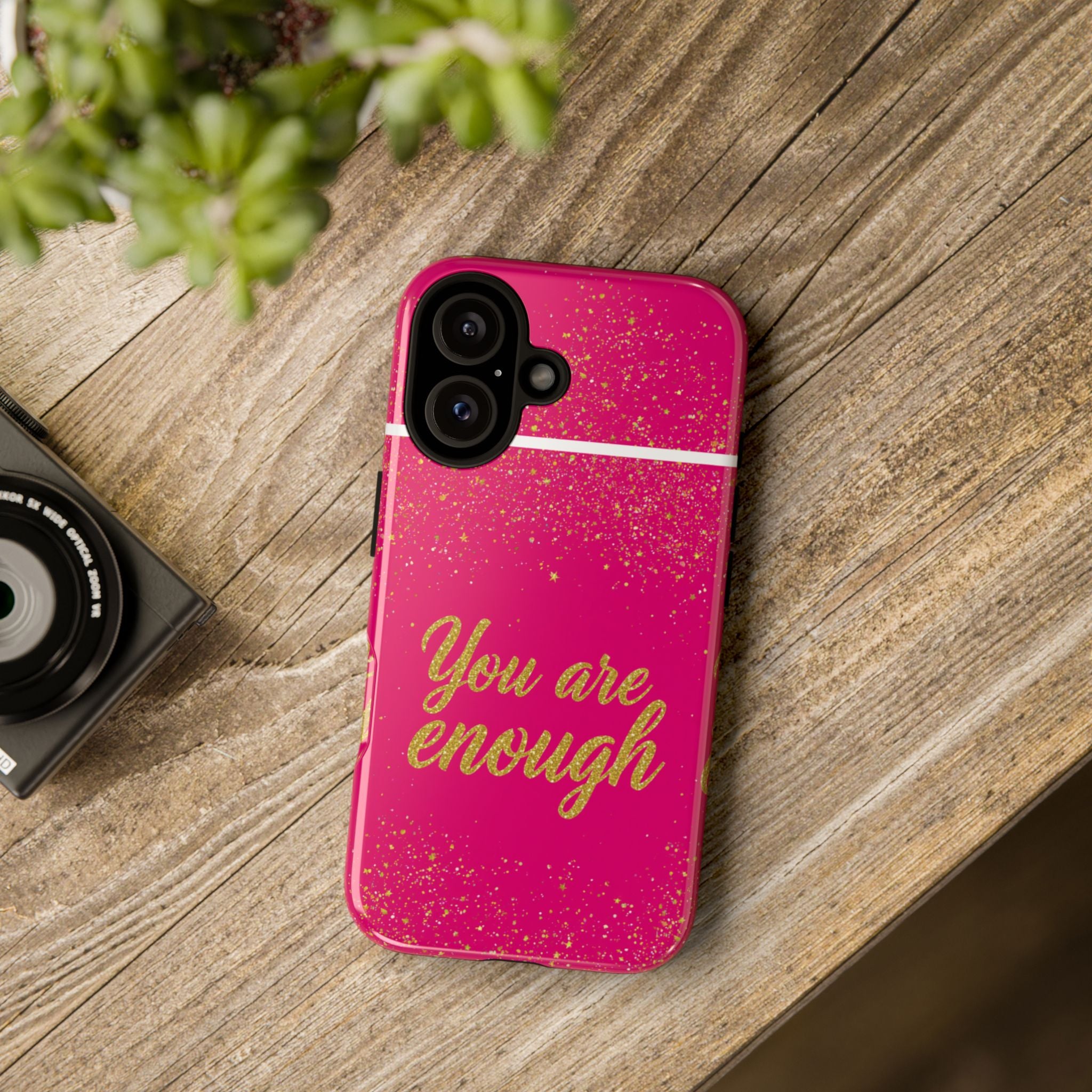 You Are Enough Phone Case — Pink Glitter Inspirational Tough Case