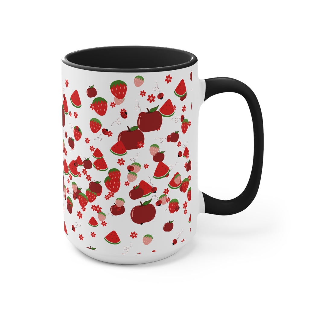 Strawberry & Watermelon Accent Mug — Pink Interior Fruit Pattern Coffee Cup