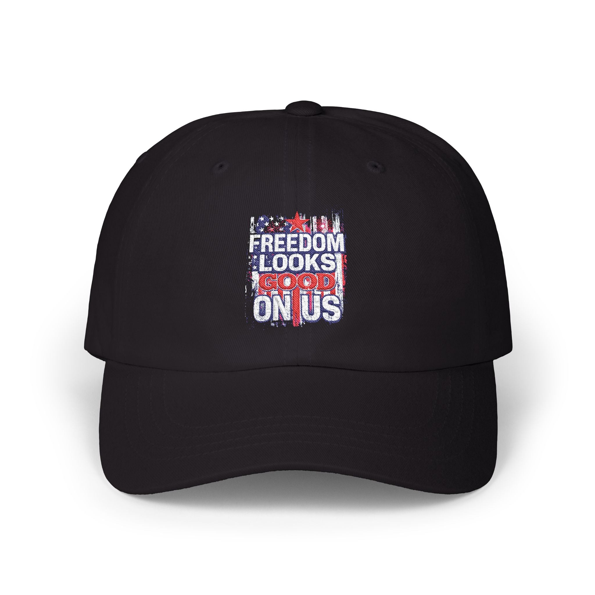 Dad Cap — "Freedom Looks On Us" Patriotic American Flag Baseball Hat