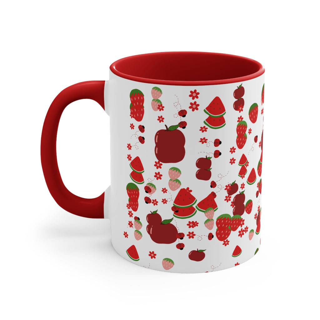 Strawberry & Watermelon Accent Mug — Pink Interior Fruit Pattern Coffee Cup