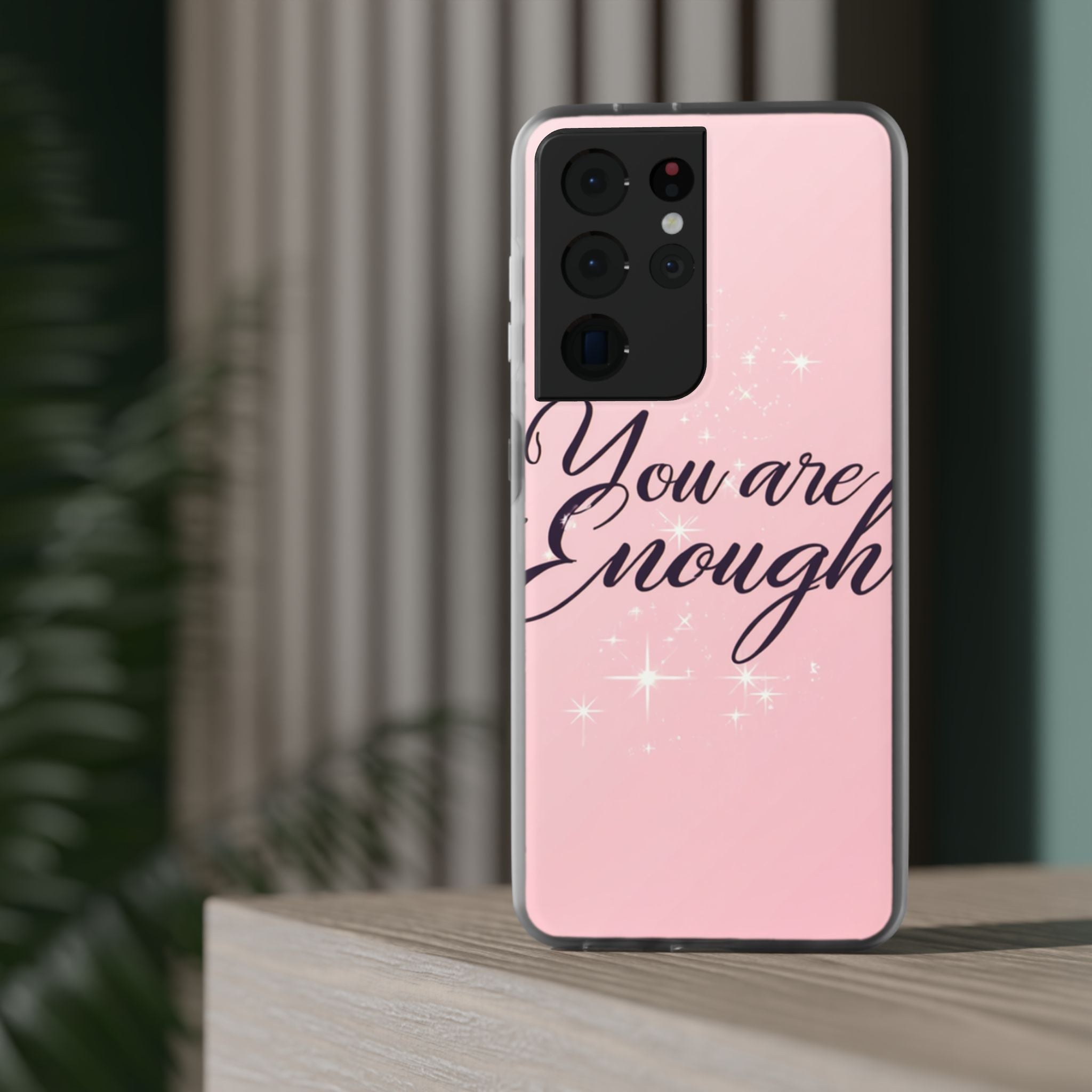 You Are Enough Pink Glitter Phone Case — Protective Flexi Case for iPhone & Android