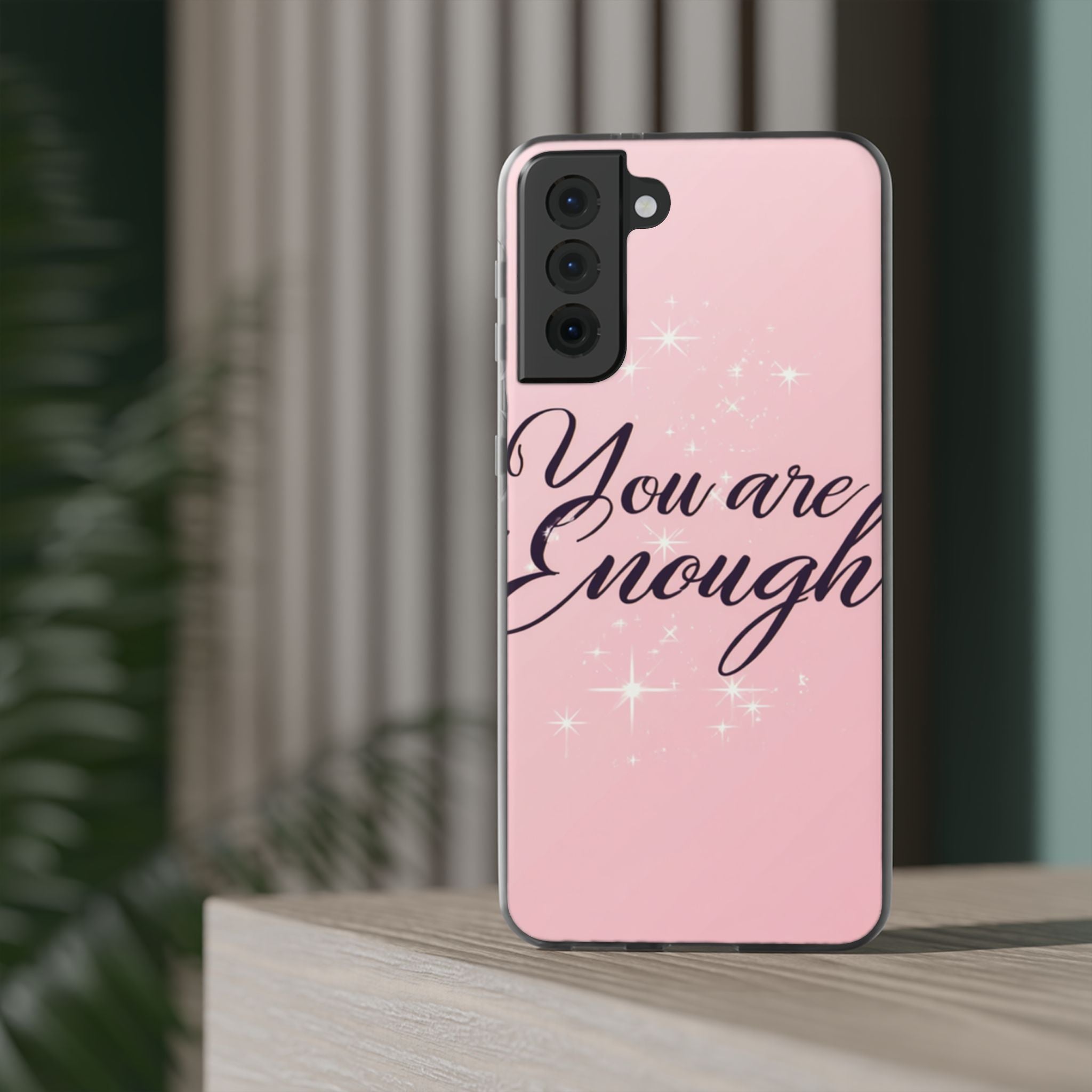 You Are Enough Pink Glitter Phone Case — Protective Flexi Case for iPhone & Android
