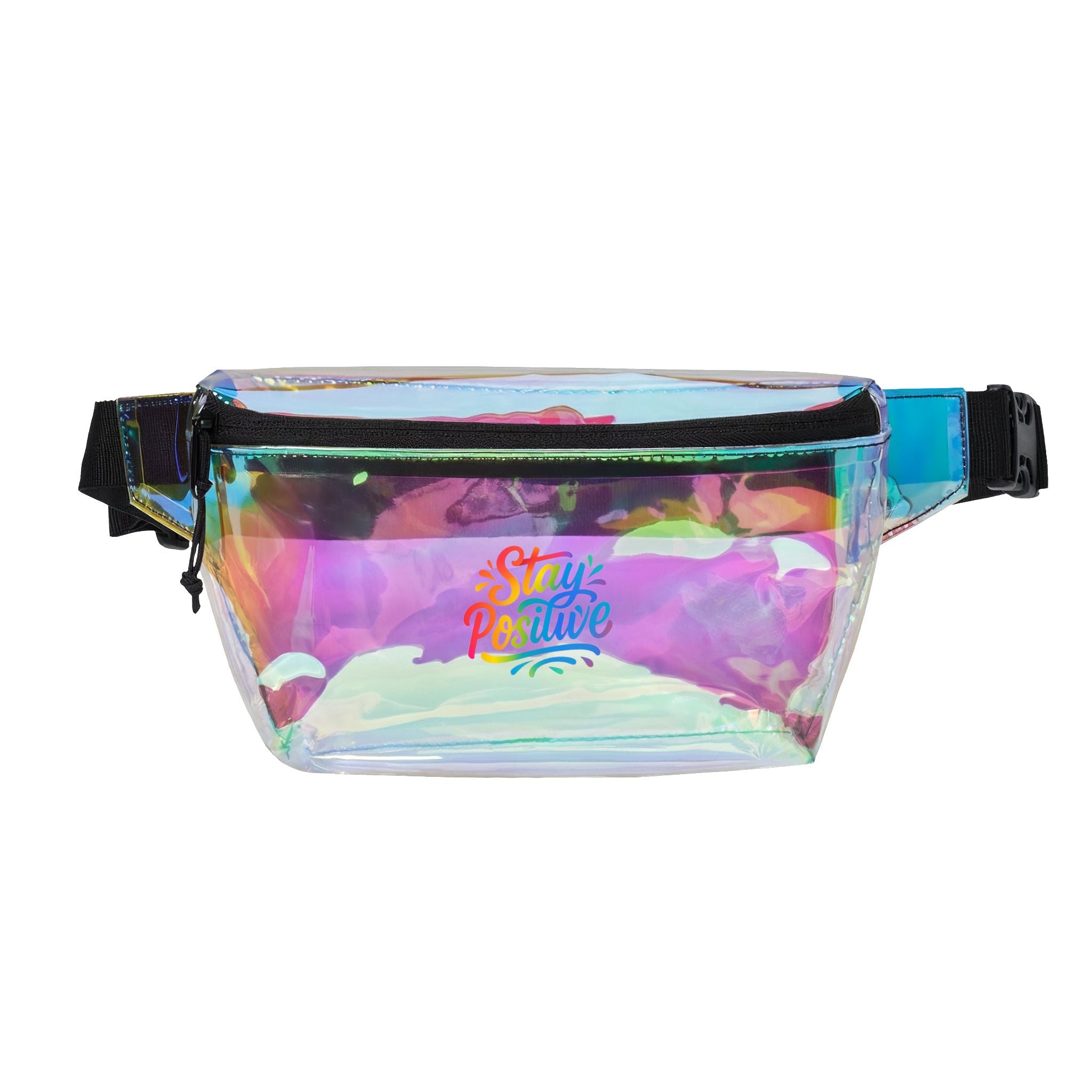 Transparent Fanny Pack — "Stay Positive" Clear Festival Waist Bag