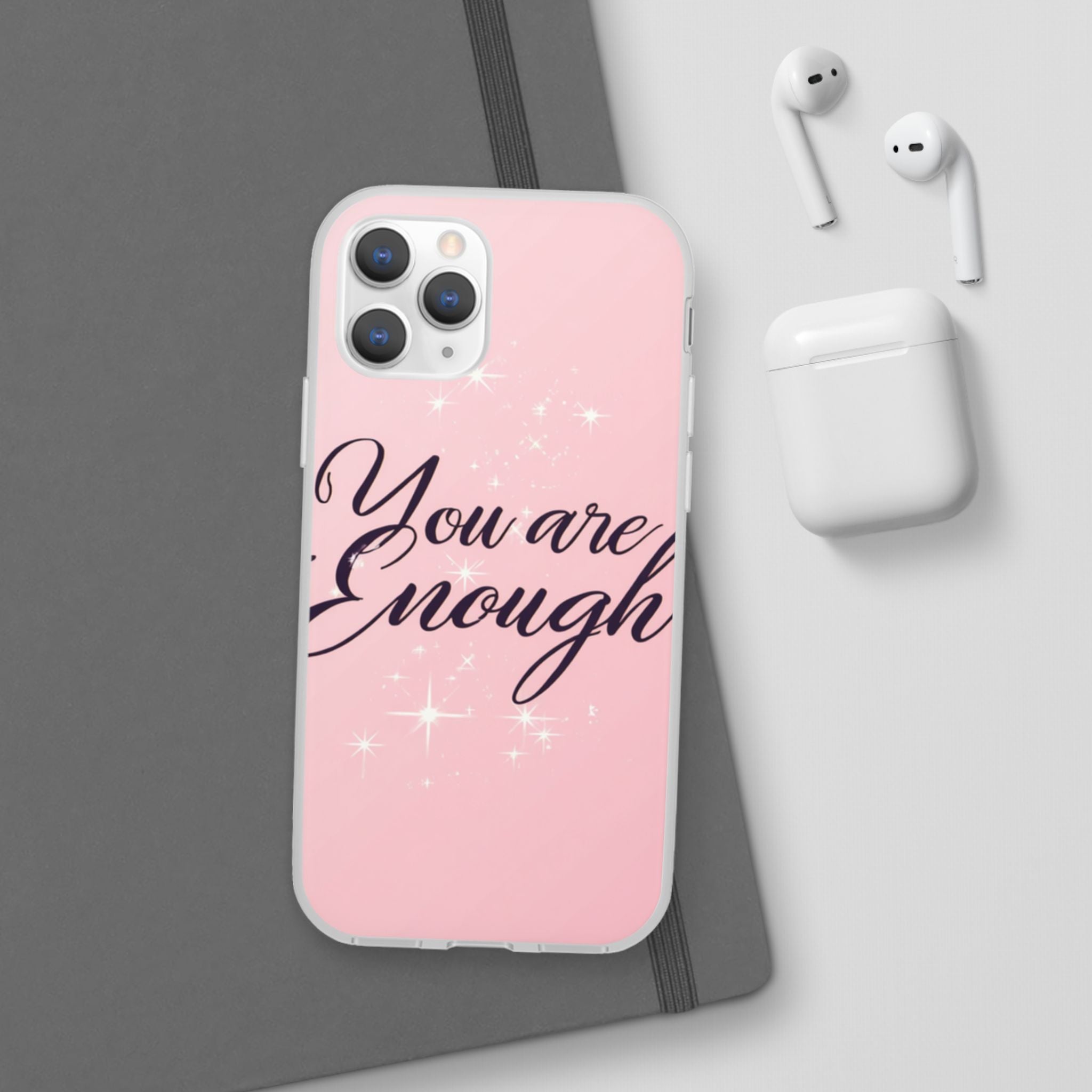 You Are Enough Pink Glitter Phone Case — Protective Flexi Case for iPhone & Android