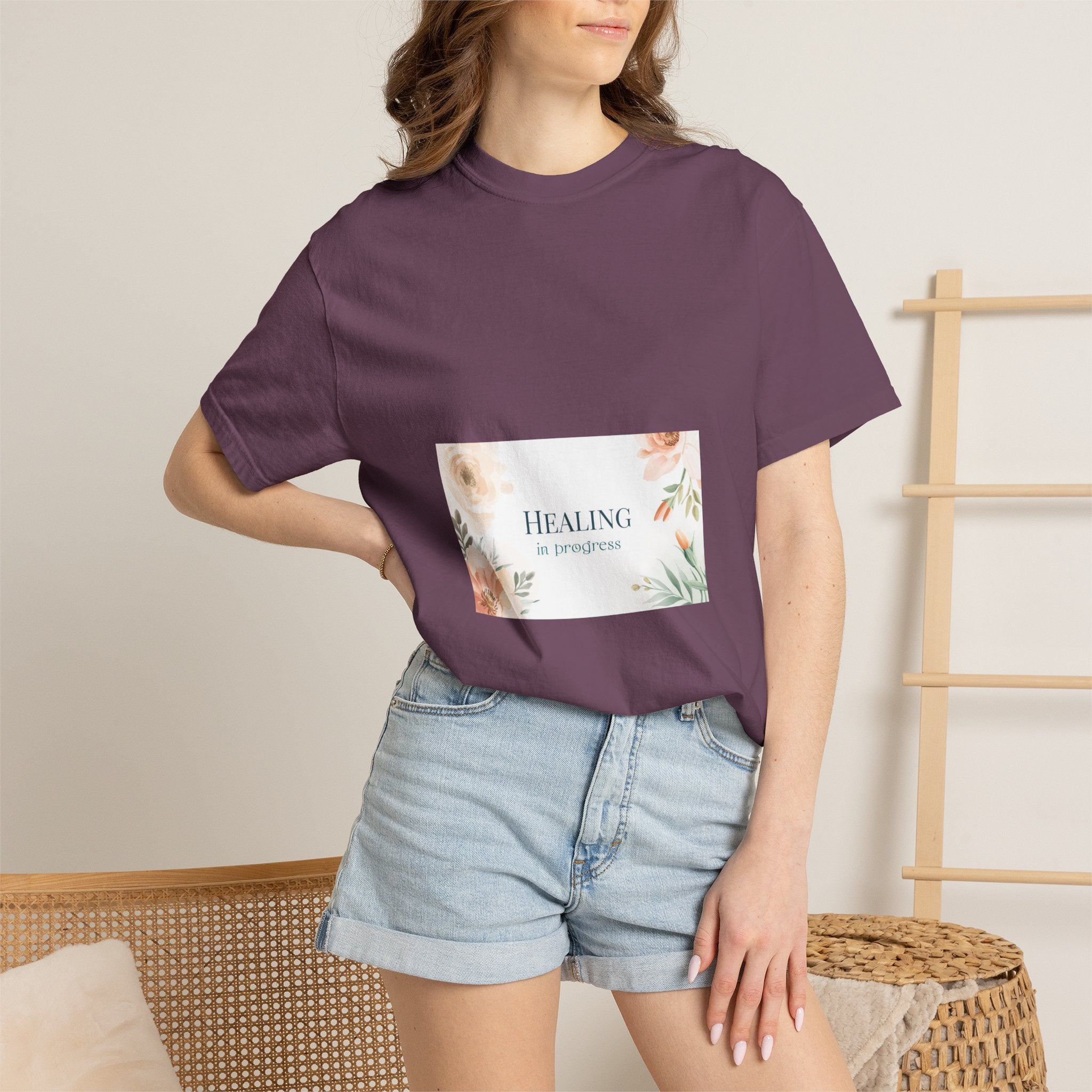 T-Shirt — 'Healing in Progress' Floral Pocket Graphic Tee