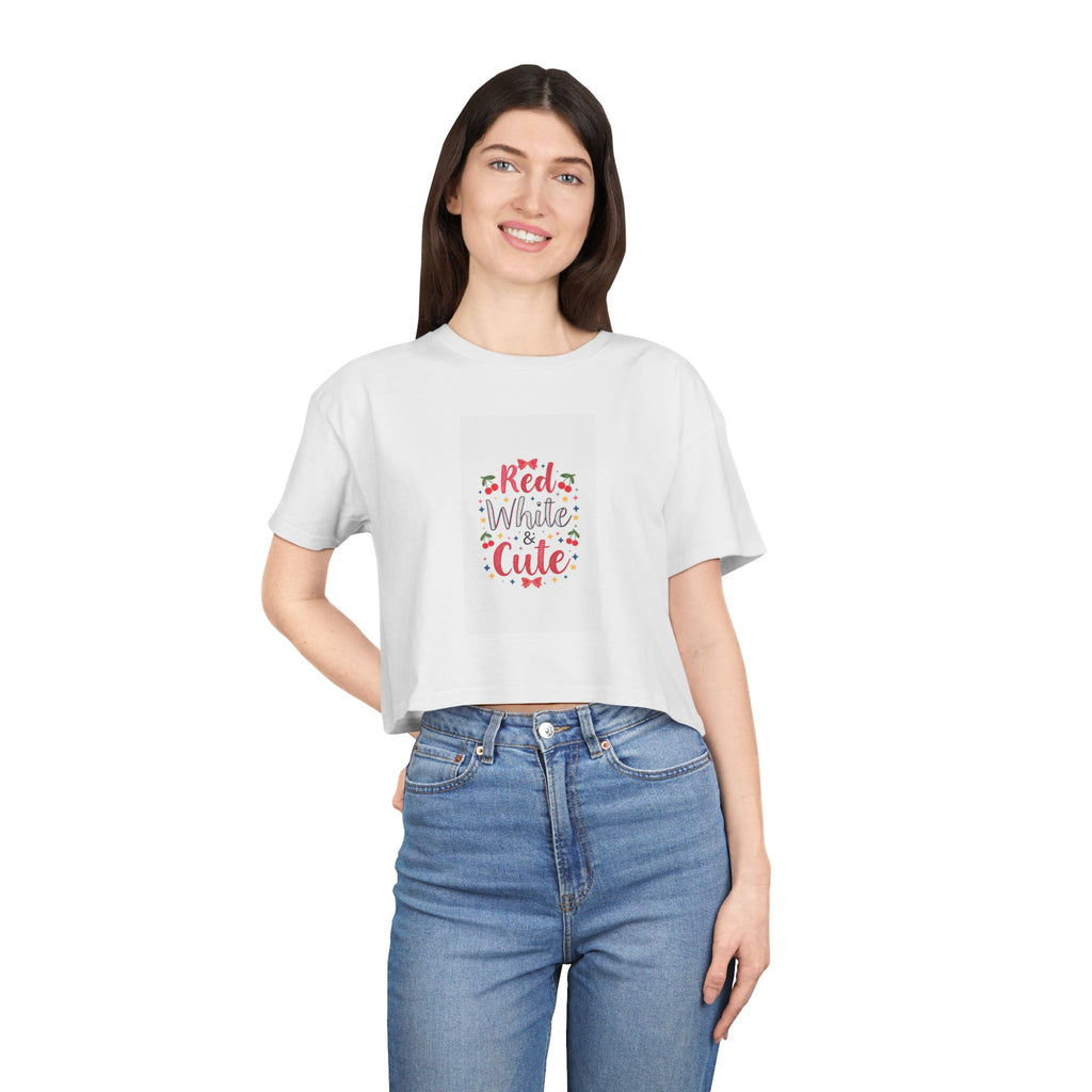Patriotic Crop Tee — "Red White & Cute" Americana Cowgirl Graphic