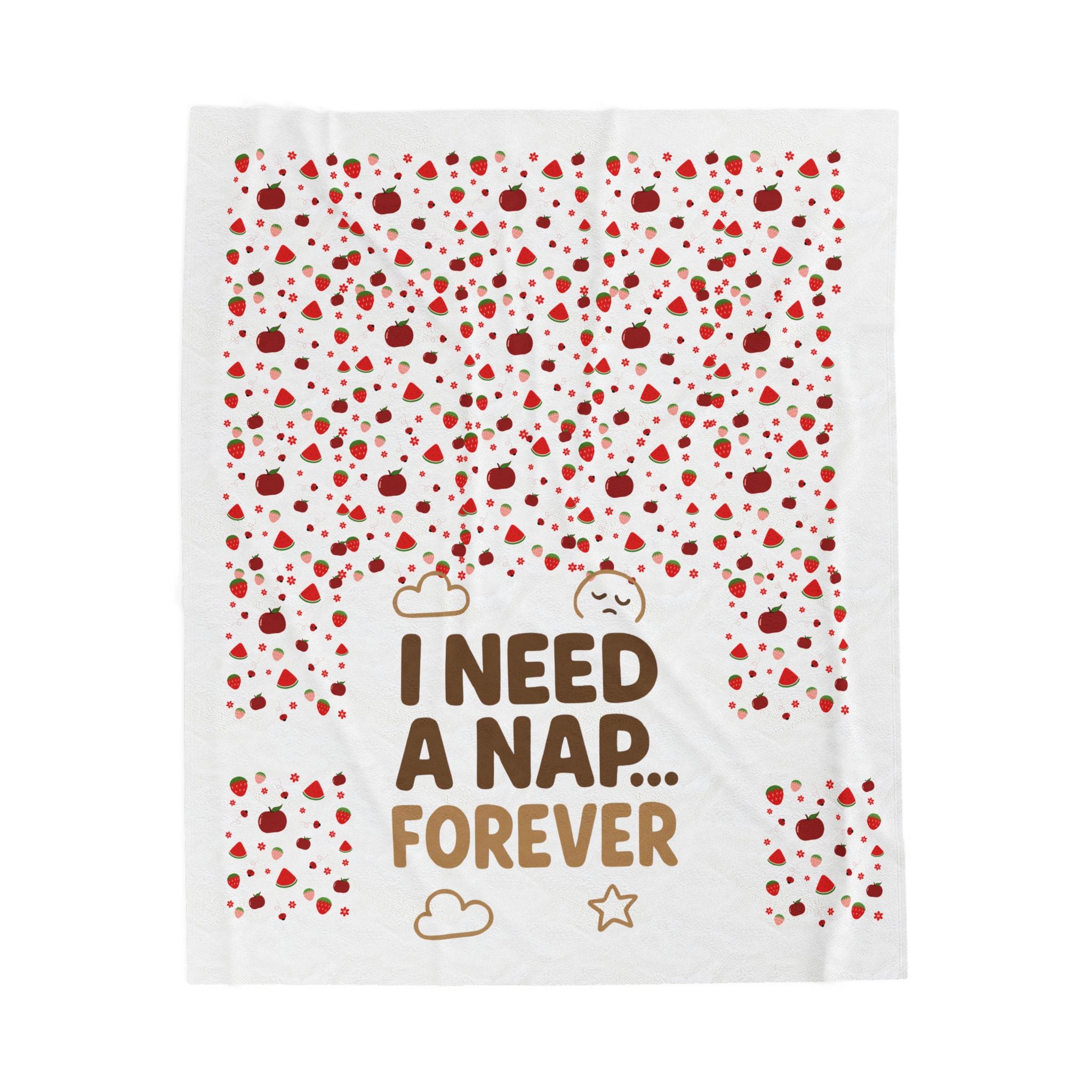 Velveteen Plush Blanket - "I Need A Nap... Forever" Cozy Throw with Heart Confetti Design