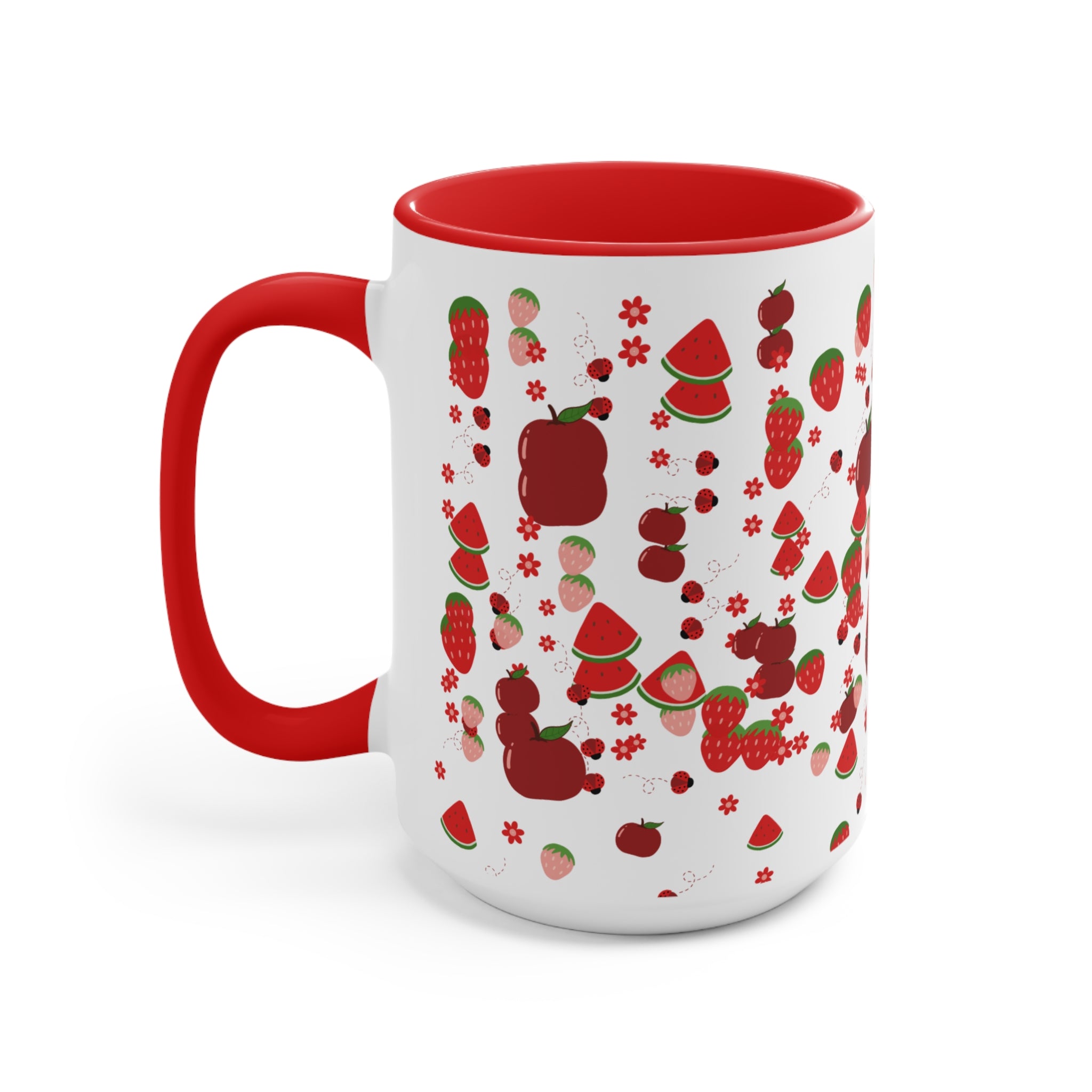 Strawberry & Watermelon Accent Mug — Pink Interior Fruit Pattern Coffee Cup