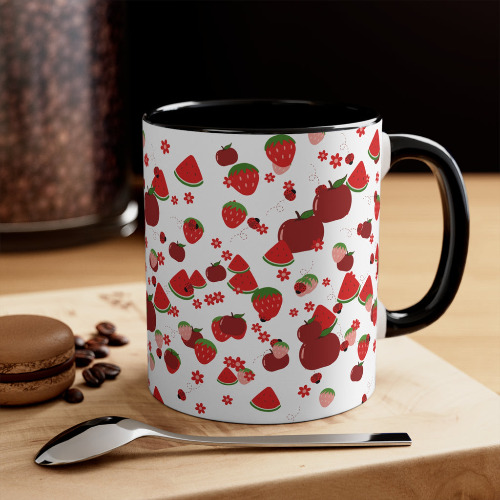 Strawberry & Watermelon Accent Mug — Pink Interior Fruit Pattern Coffee Cup