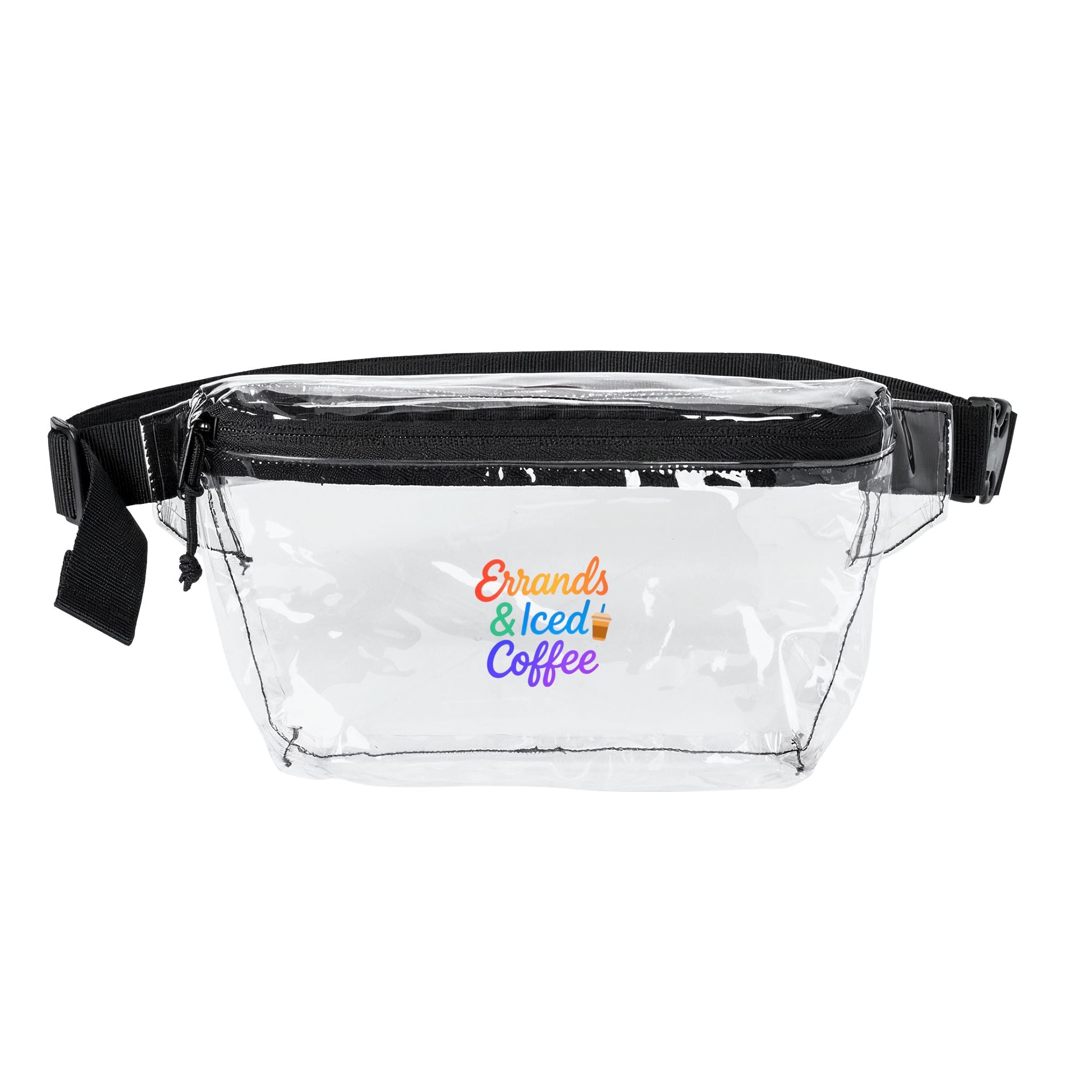 Transparent Fanny Pack — "Errands & Iced Coffee" Clear Festival Waist Bag