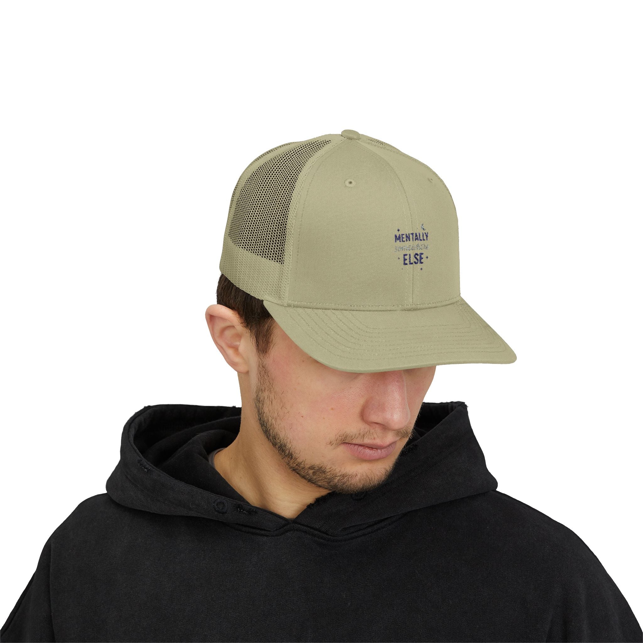 Trucker Cap — 'Mentally Somewhere Else' Minimal Embroidered Snapback