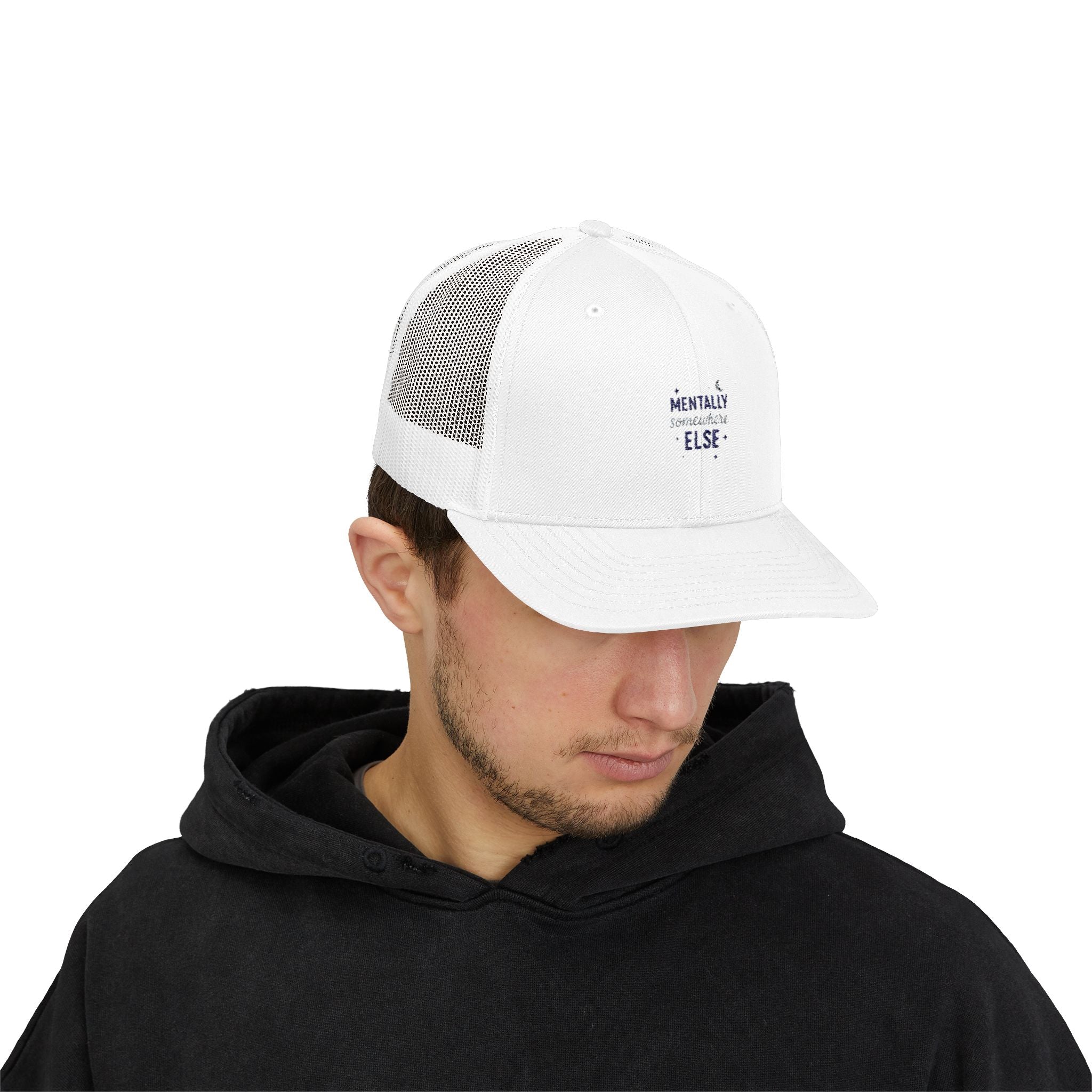 Trucker Cap — 'Mentally Somewhere Else' Minimal Embroidered Snapback