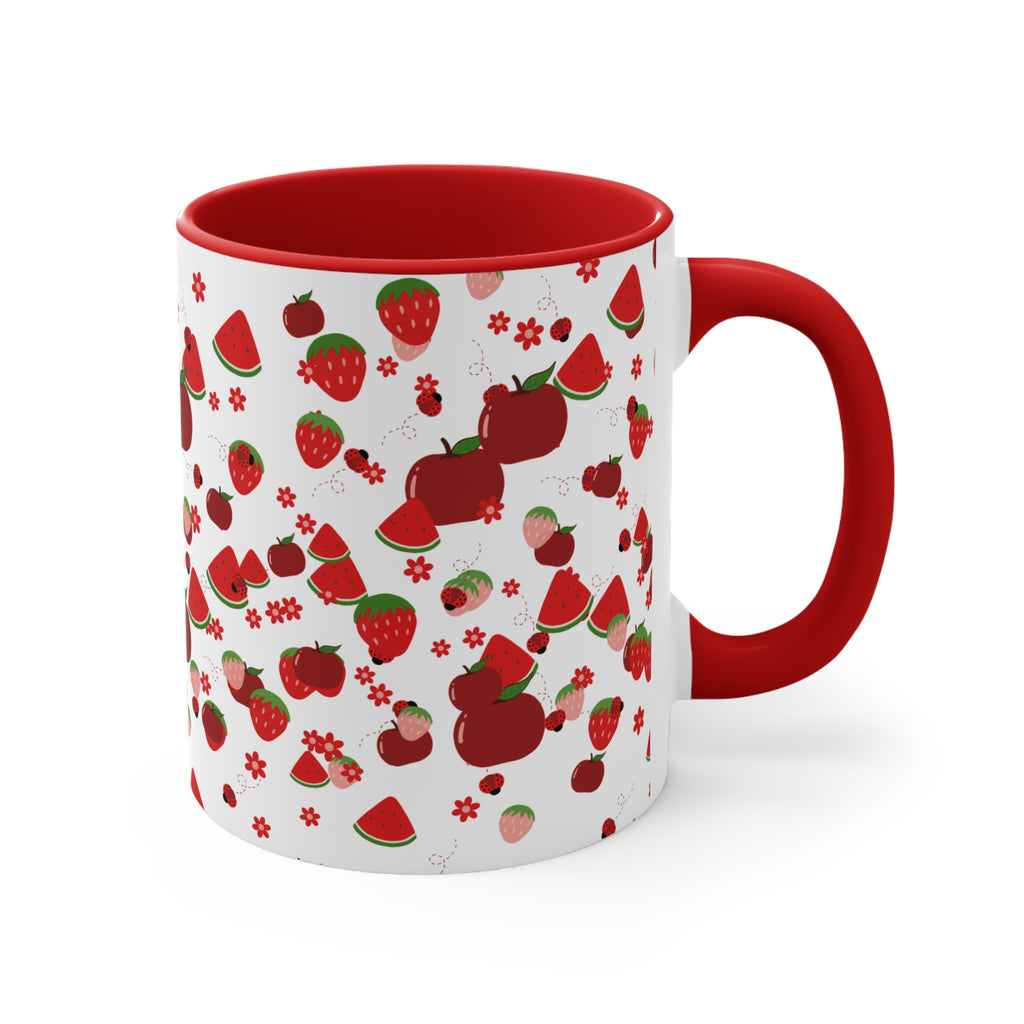 Strawberry & Watermelon Accent Mug — Pink Interior Fruit Pattern Coffee Cup