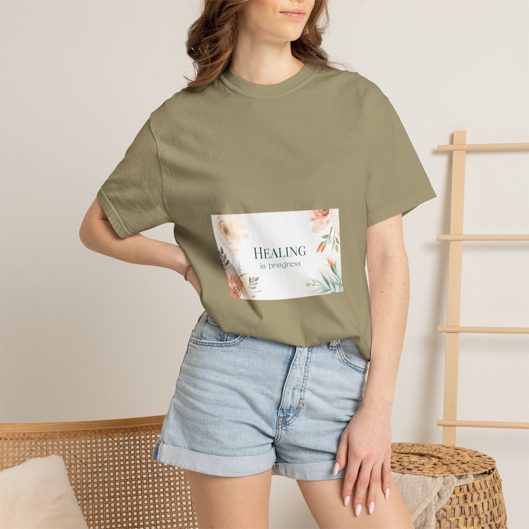 T-Shirt — 'Healing in Progress' Floral Pocket Graphic Tee