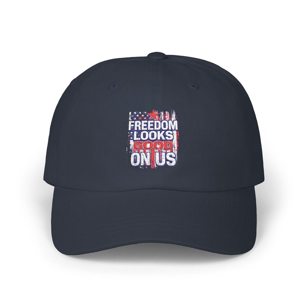 Dad Cap — "Freedom Looks On Us" Patriotic American Flag Baseball Hat