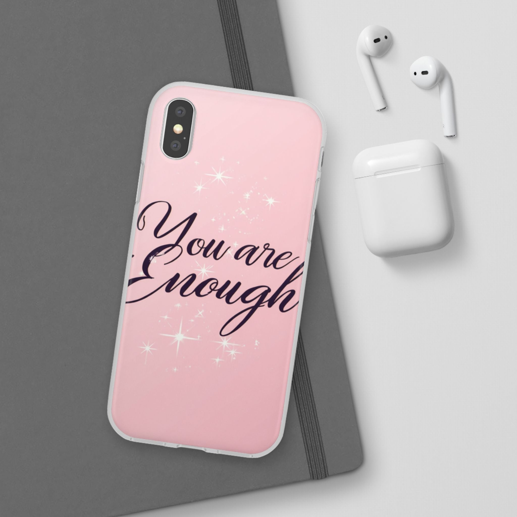 You Are Enough Pink Glitter Phone Case — Protective Flexi Case for iPhone & Android