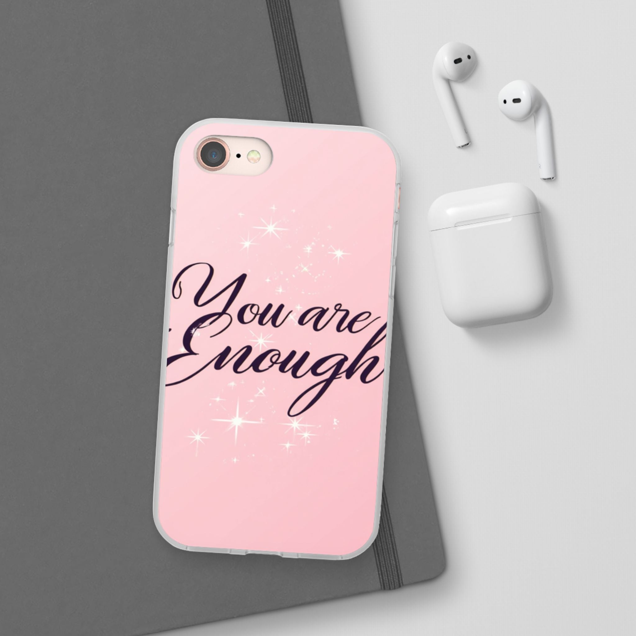 You Are Enough Pink Glitter Phone Case — Protective Flexi Case for iPhone & Android