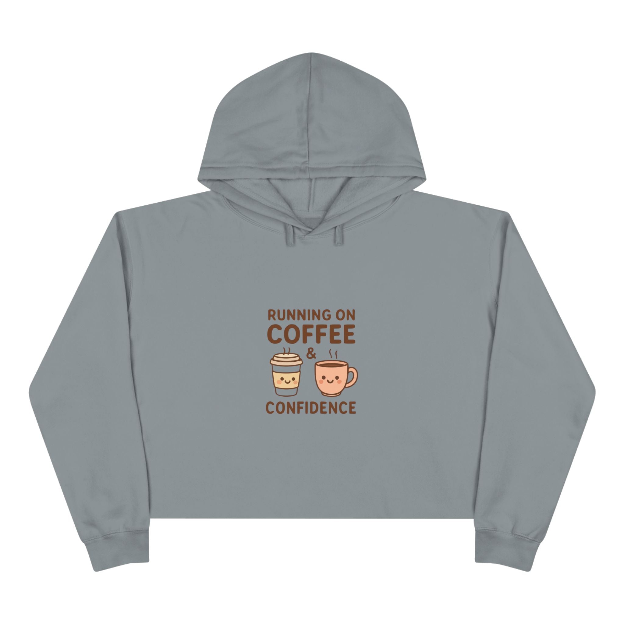 Coffee & Confidence Crop Hoodie — 'Running on Coffee & Confidence' Cute Graphic Crop Sweatshirt