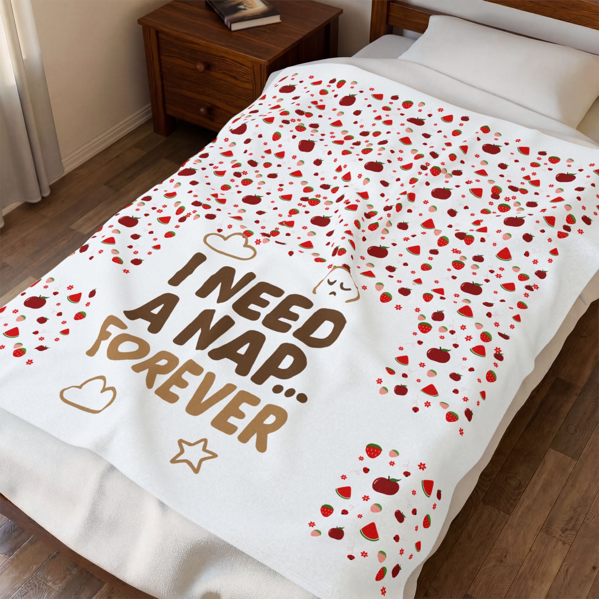 Velveteen Plush Blanket - "I Need A Nap... Forever" Cozy Throw with Heart Confetti Design