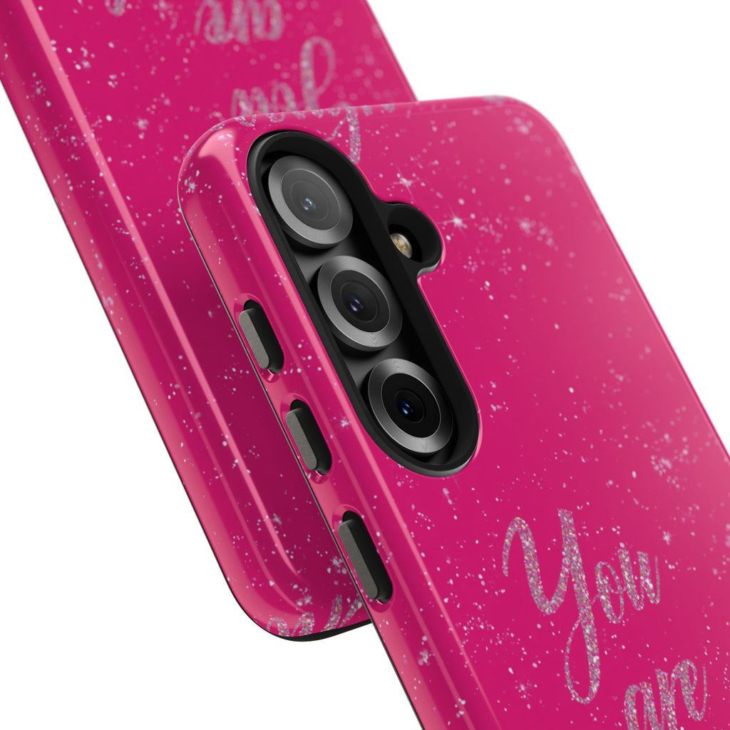 You Are Enough Tough Phone Case — Glitter Pink Protective Phone Cover