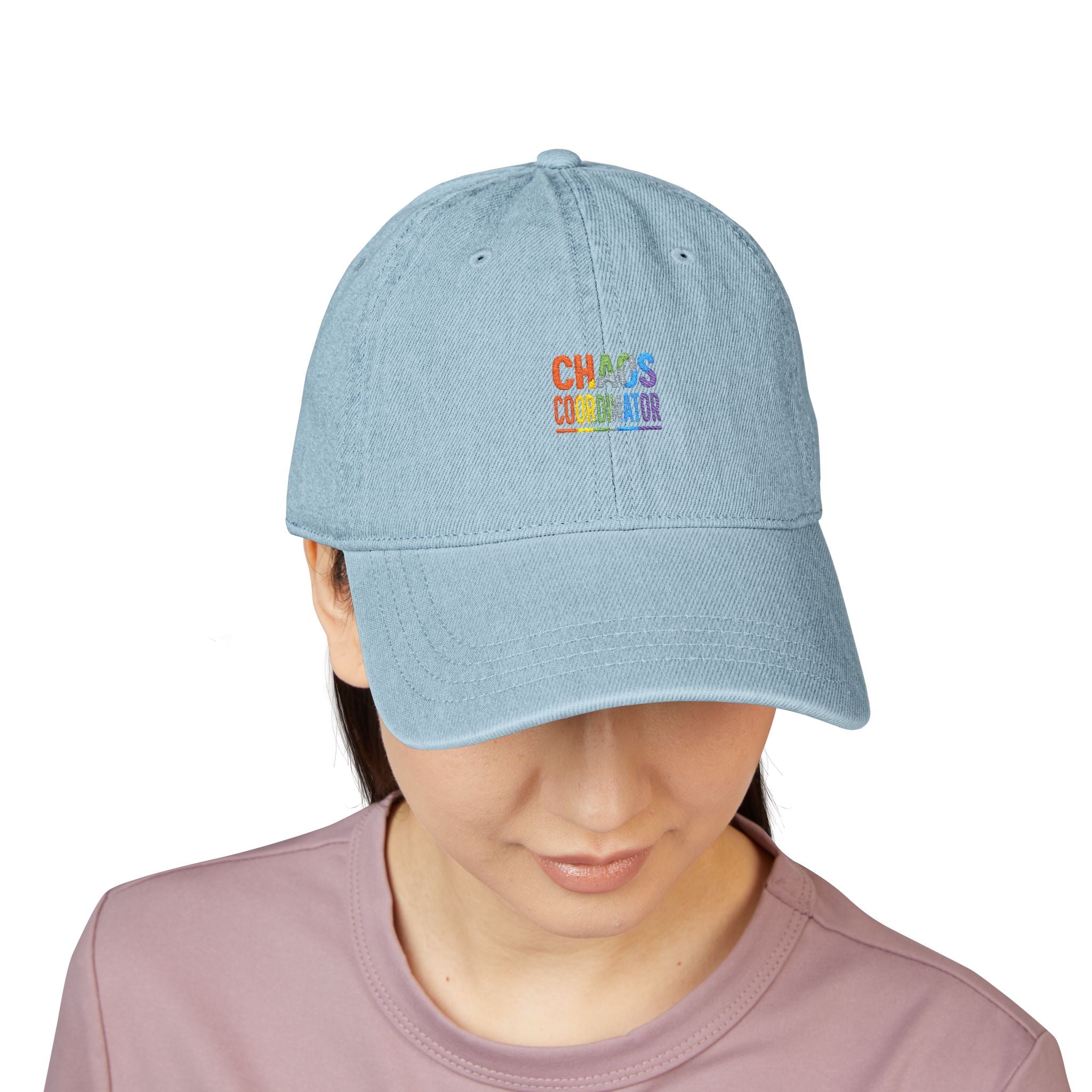 Embroidered 'Chaos Coordinator' Denim Hat – Rainbow Stitch Cap