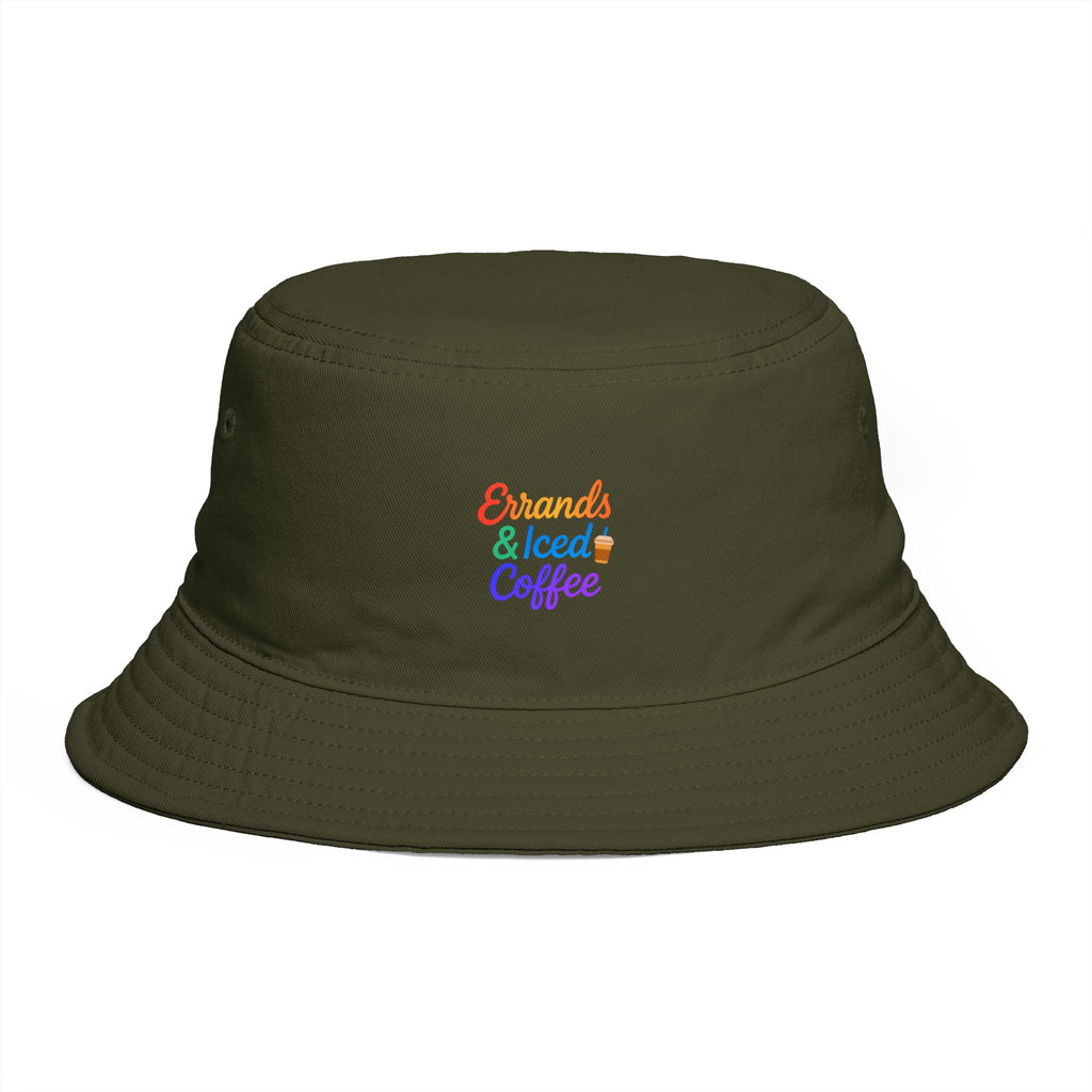 Errands & Iced Coffee Bucket Hat — Retro Rainbow Casual Sun Hat