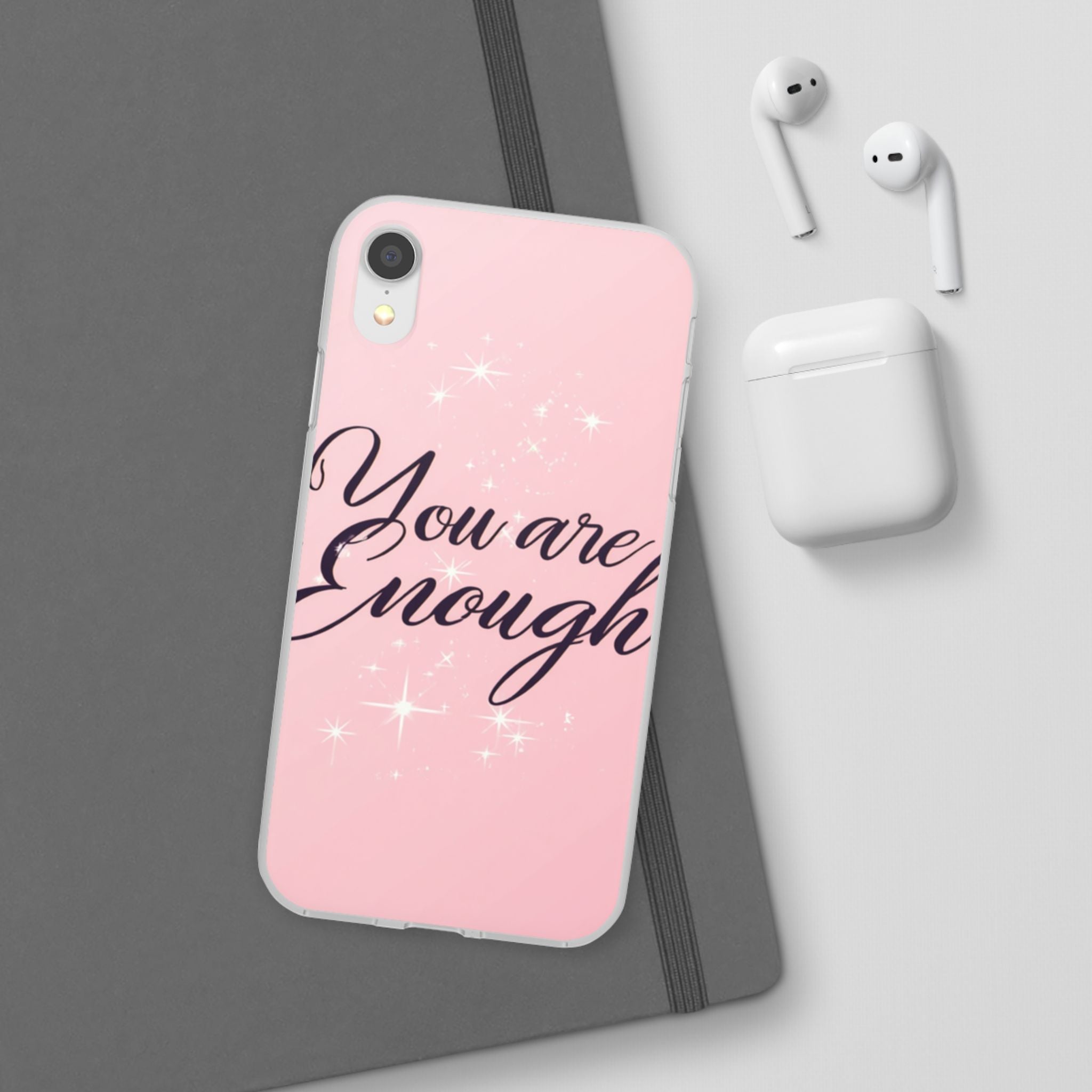 You Are Enough Pink Glitter Phone Case — Protective Flexi Case for iPhone & Android