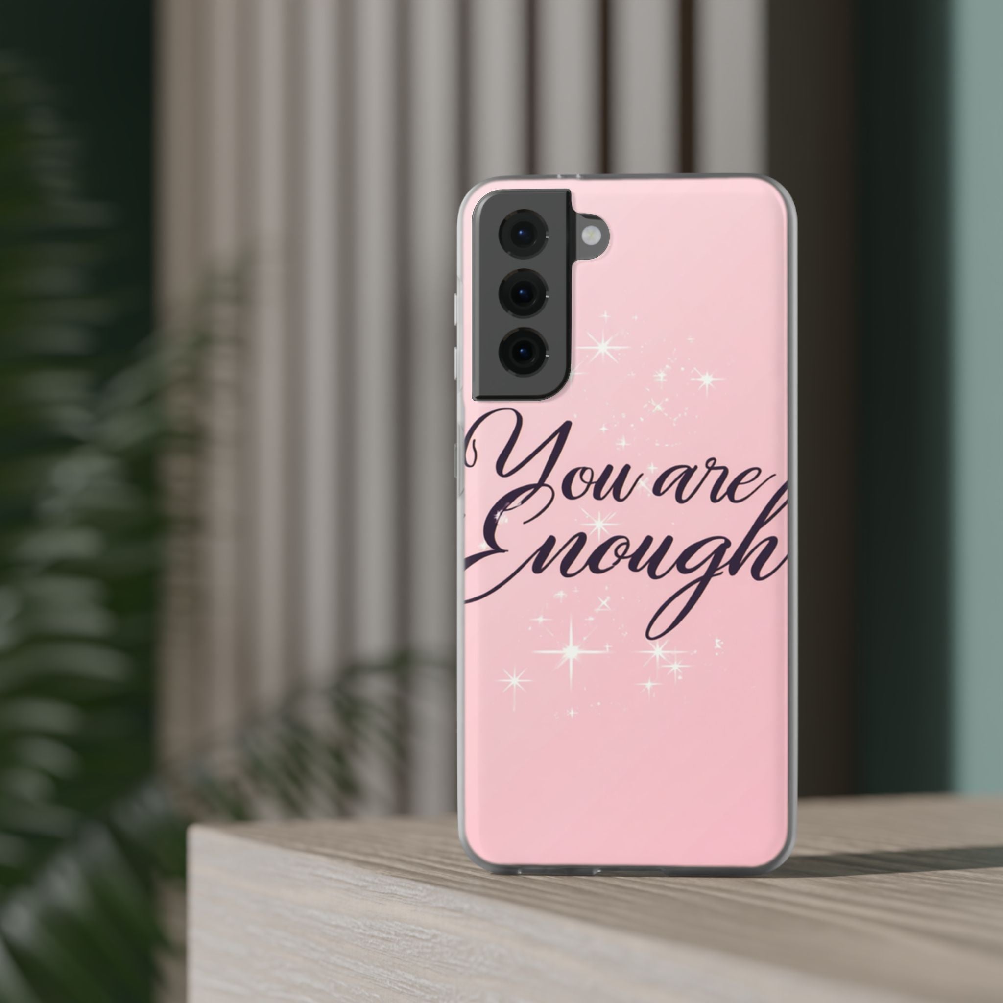 You Are Enough Pink Glitter Phone Case — Protective Flexi Case for iPhone & Android