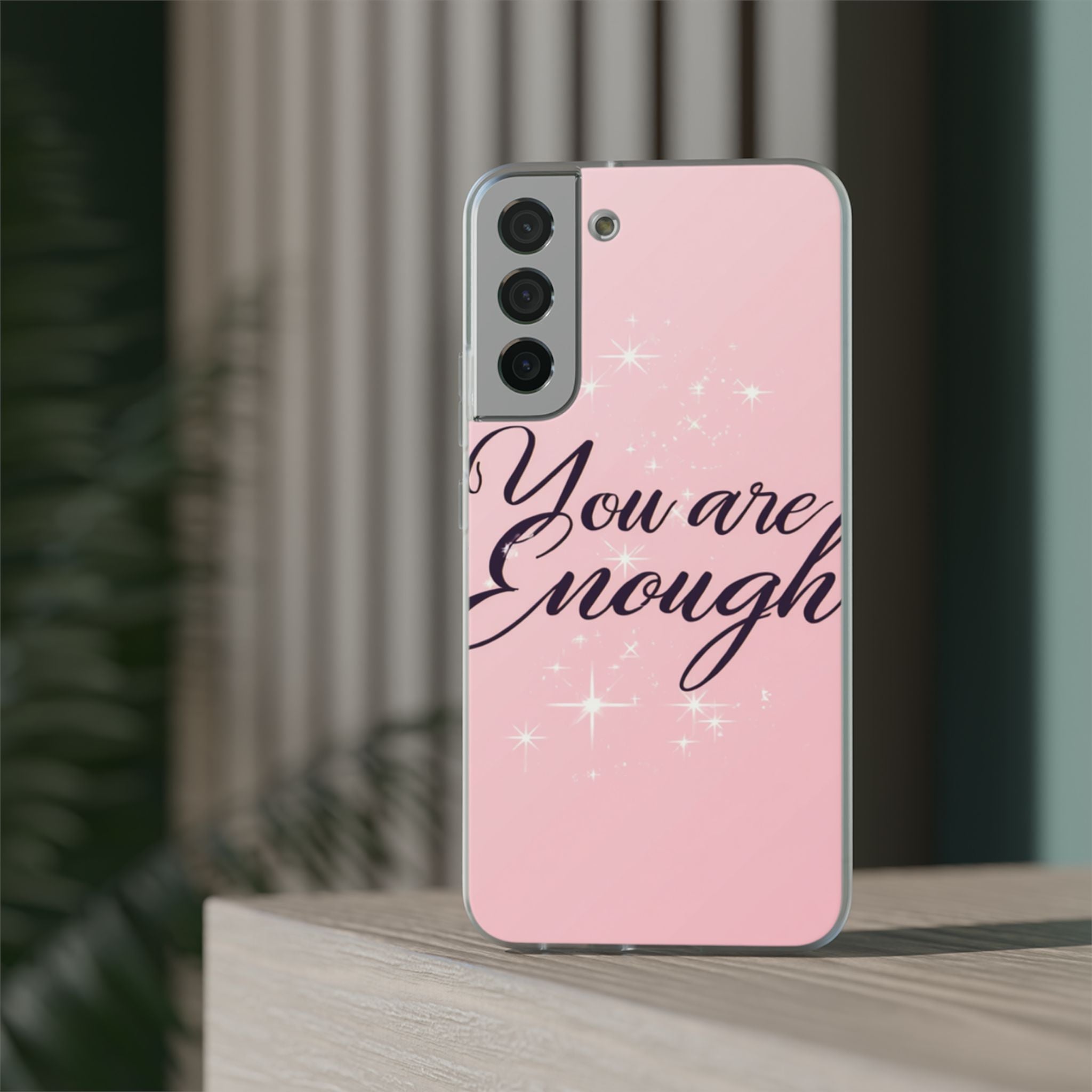 You Are Enough Pink Glitter Phone Case — Protective Flexi Case for iPhone & Android